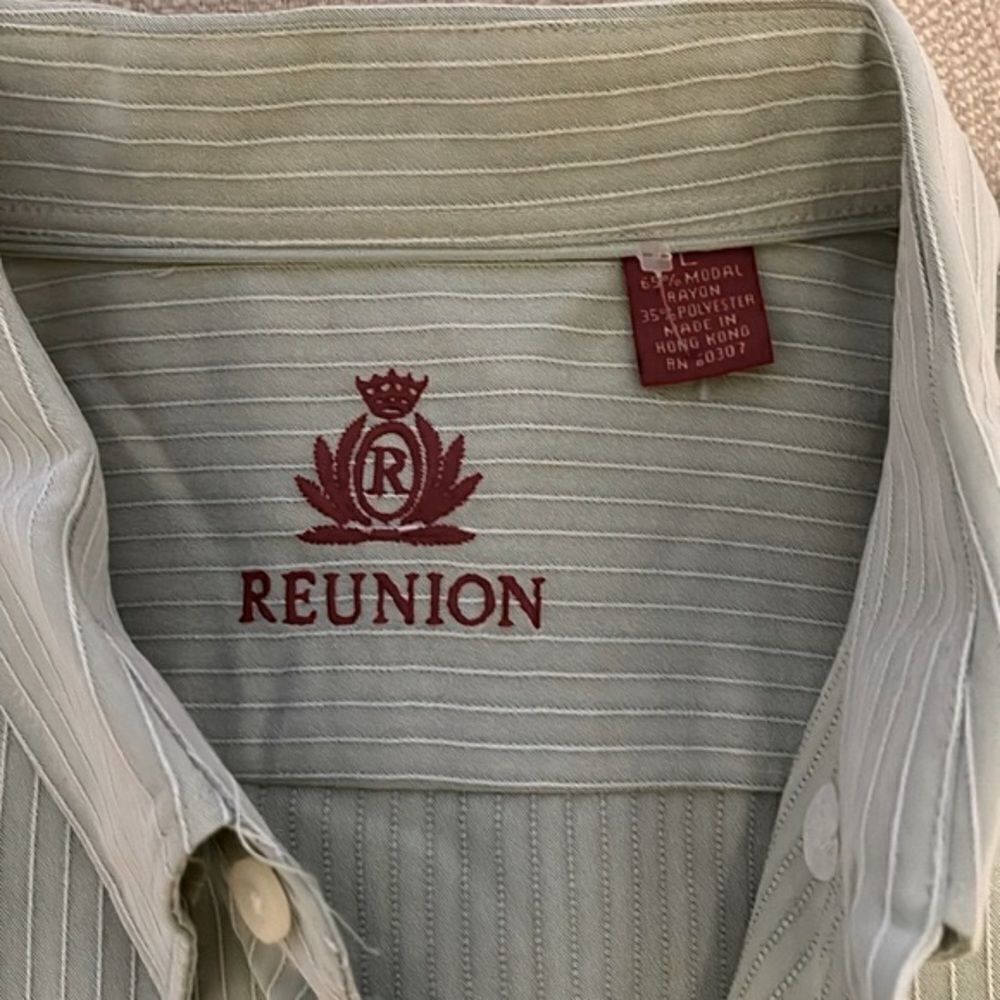 NWT REUNION Button down Shirt. Mint‎ Green w/white striping. Size Large - Picture 8 of 10